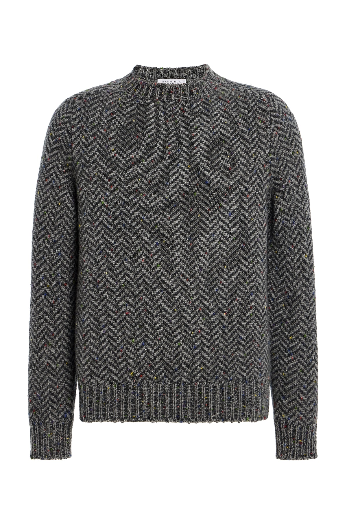 Sermo Knit Crewneck Sweater in Charcoal Multi Specked Aran Cashmere Herringbone