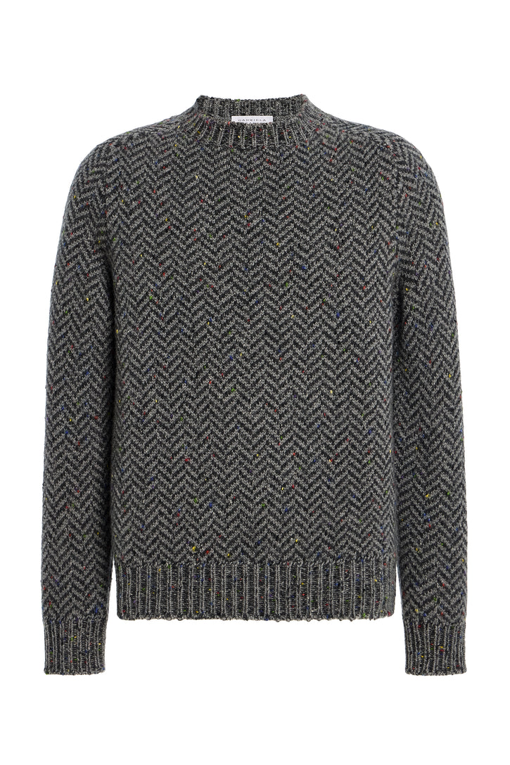 Sermo Knit Crewneck Sweater in Charcoal Multi Specked Aran Cashmere Herringbone