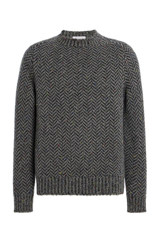 Sermo Knit Crewneck Sweater in Charcoal Multi Specked Aran Cashmere Herringbone