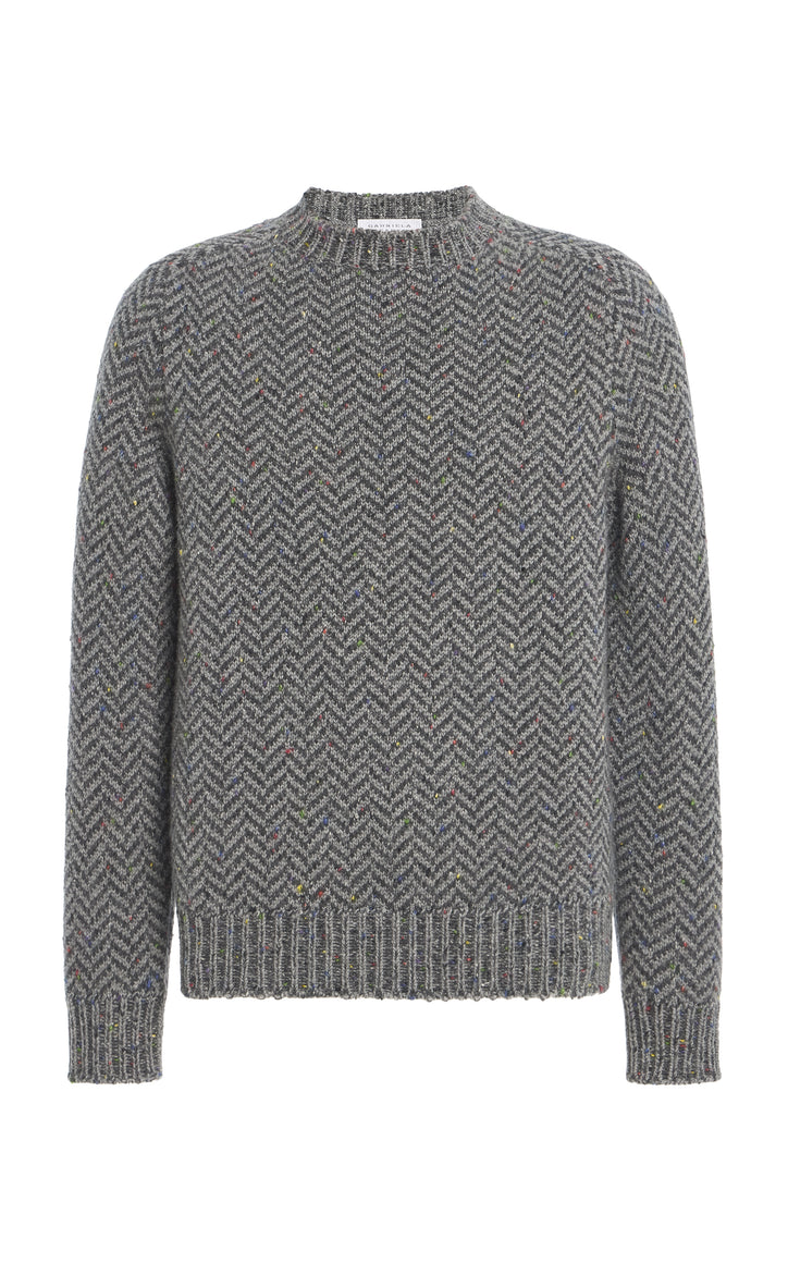 Sermo Knit Crewneck Sweater in Charcoal Multi Specked Aran Cashmere Herringbone
