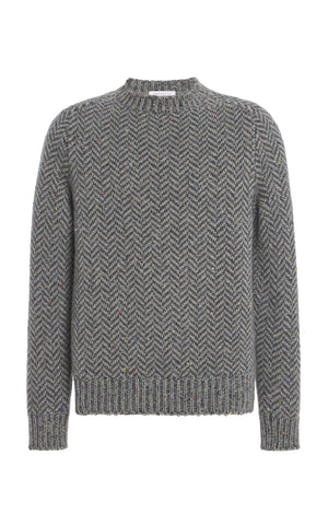 Sermo Knit Crewneck Sweater in Charcoal Multi Specked Aran Cashmere Herringbone