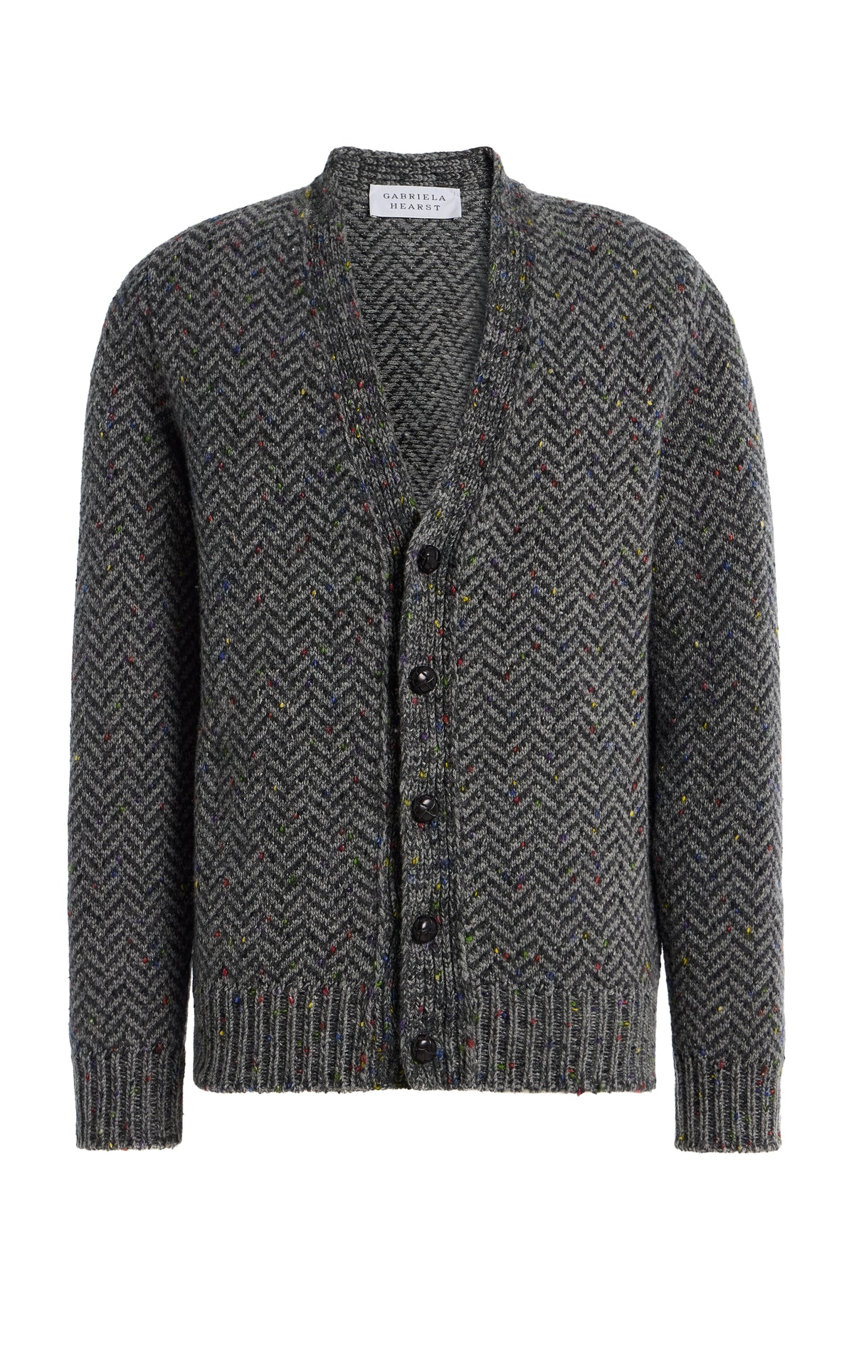 Gentry Knit Cardigan in Charcoal Multi Specked Aran Cashmere Herringbone