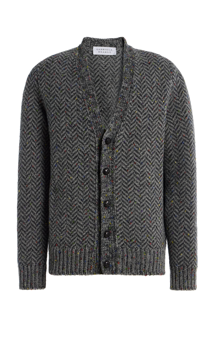 Gentry Knit Cardigan in Charcoal Multi Specked Aran Cashmere Herringbone