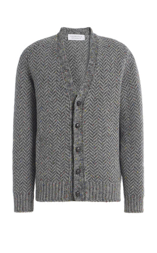 Gentry Knit Cardigan in Charcoal Multi Specked Aran Cashmere Herringbone