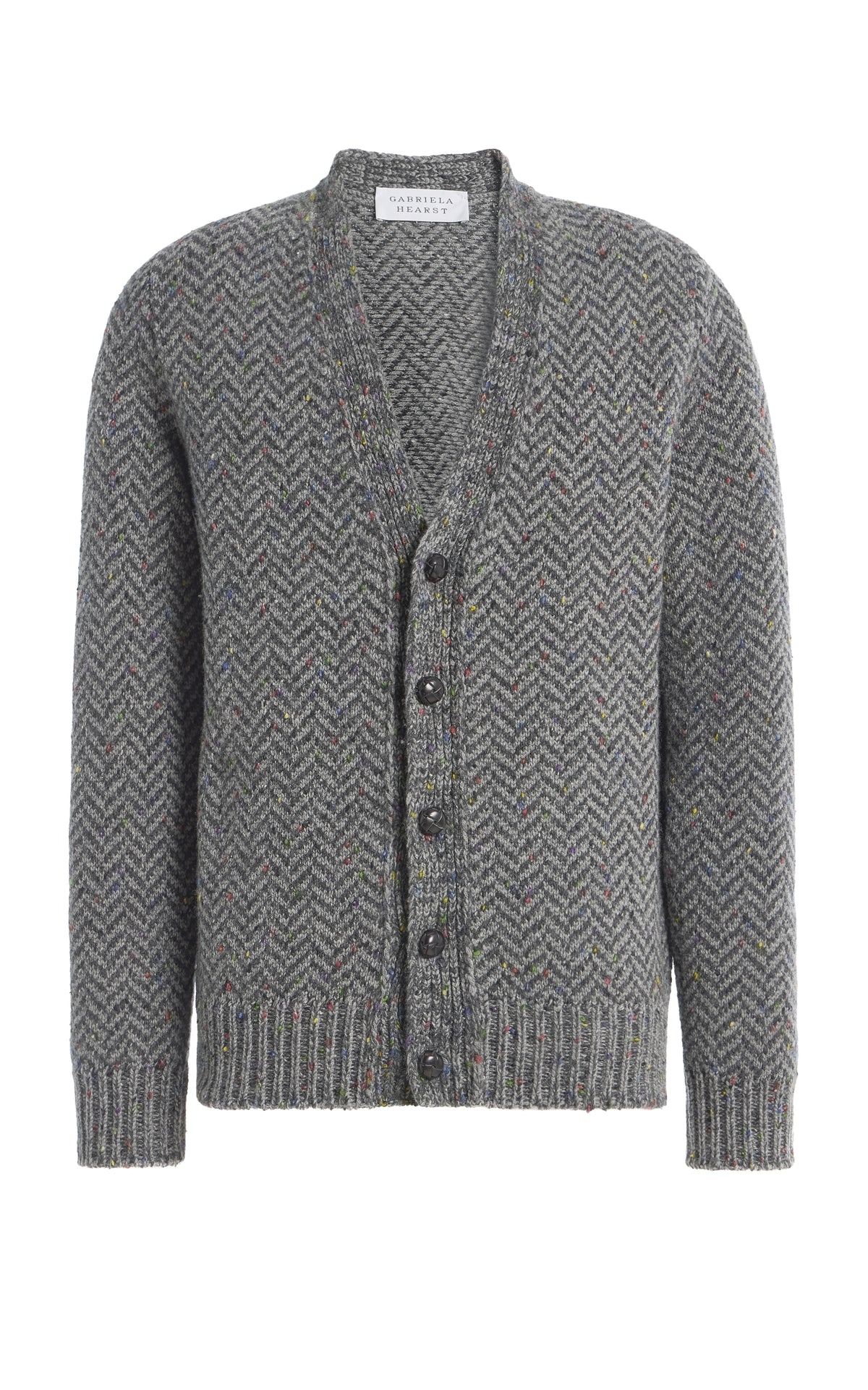 Gentry Knit Cardigan in Charcoal Multi Specked Aran Cashmere Herringbone