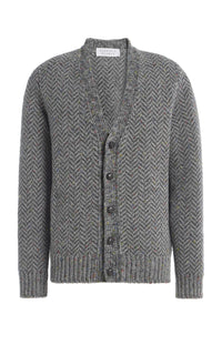 Gentry Knit Cardigan in Charcoal Multi Specked Aran Cashmere Herringbone