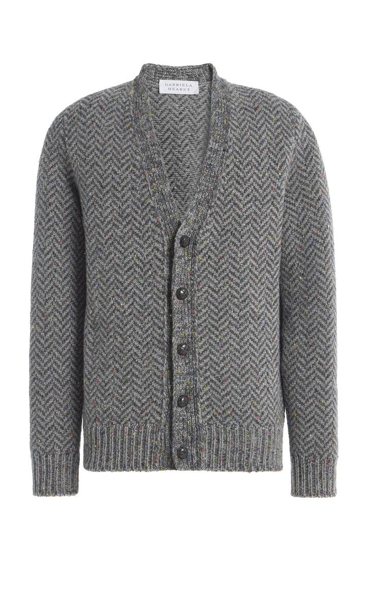 Gentry Knit Cardigan in Charcoal Multi Specked Aran Cashmere Herringbone