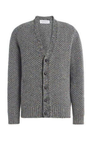 Gentry Knit Cardigan in Charcoal Multi Specked Aran Cashmere Herringbone