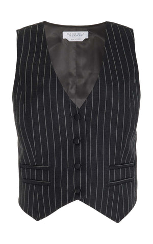 Zeta Vest in Grey Pinstripe Wool