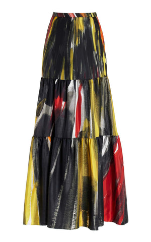 Morse Maxi Skirt in Multi Printed Silk