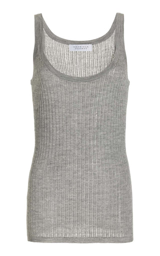 Heather Grey Cashmere Silk Pointelle Knit Tank Top - Front View | Gabriela Hearst