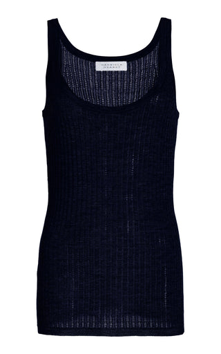 Dark Navy Cashmere Silk Nevin Pointelle Knit Tank Top - Front Flat View | Gabriela Hearst