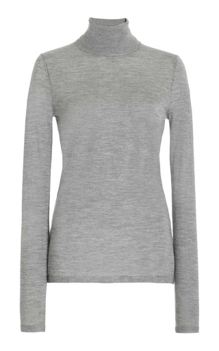 Heather Grey Cashmere Silk Costa Turtleneck Sweater - Front View | Gabriela Hearst