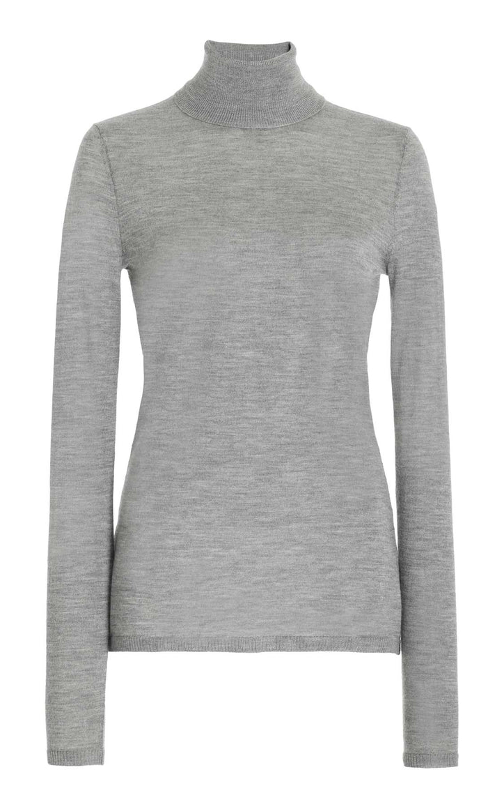 Costa Knit Turtleneck in Heather Grey Cashmere Silk