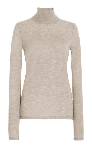 Oatmeal Cashmere Silk Costa Turtleneck Sweater - Front View | Gabriela Hearst