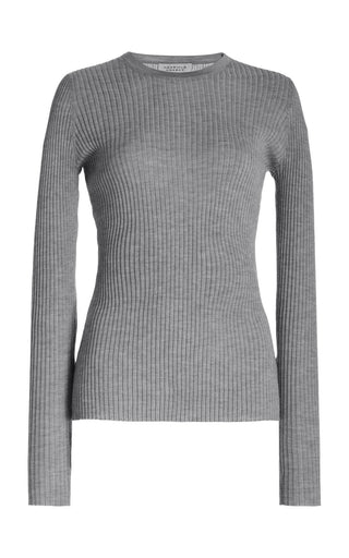 Heather Grey Cashmere Silk Browning Ribbed Knit Sweater - Front View | Gabriela Hearst