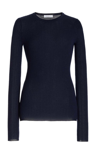 Dark Navy Cashmere Silk Browning Knit Sweater - Front View | Gabriela Hearst