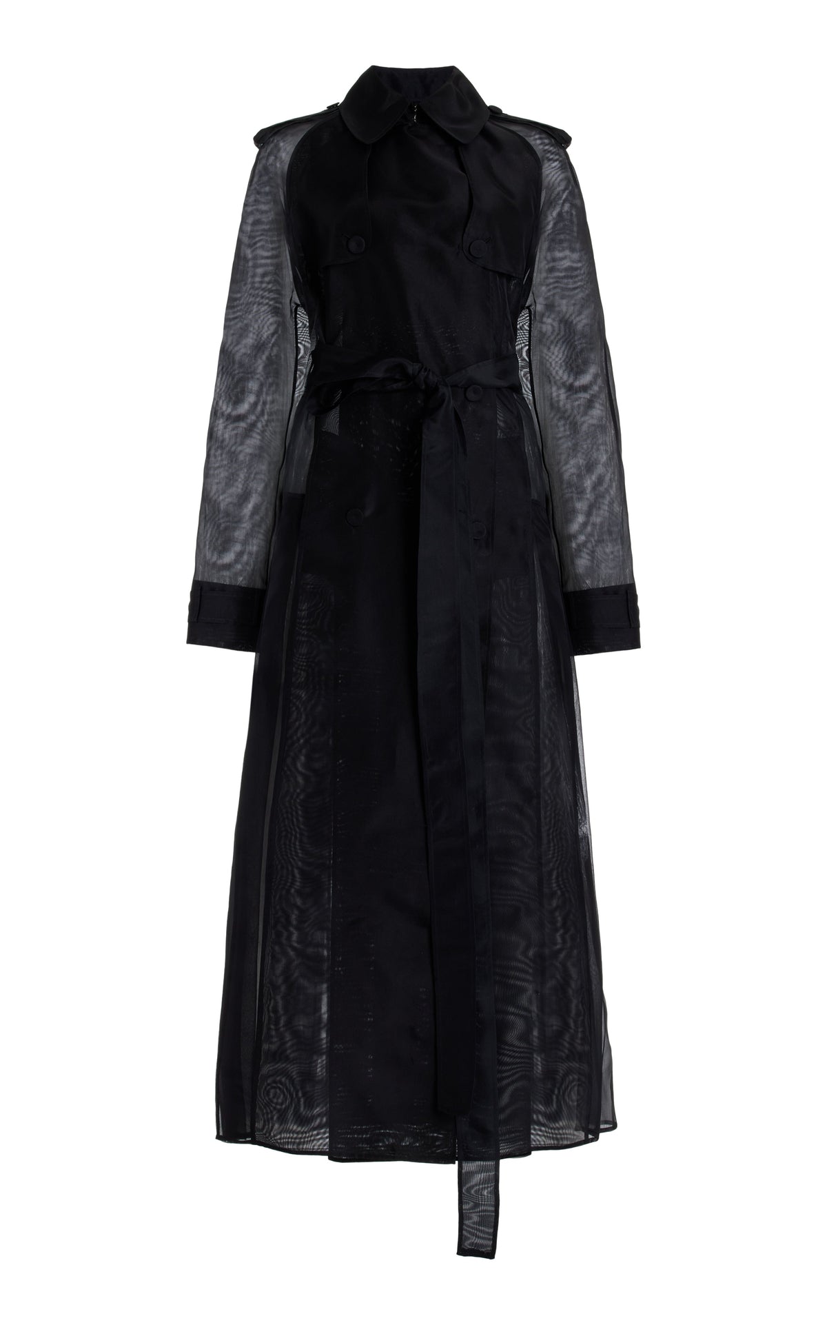 Eithne Sheer Trench Coat in Black Silk Organza
