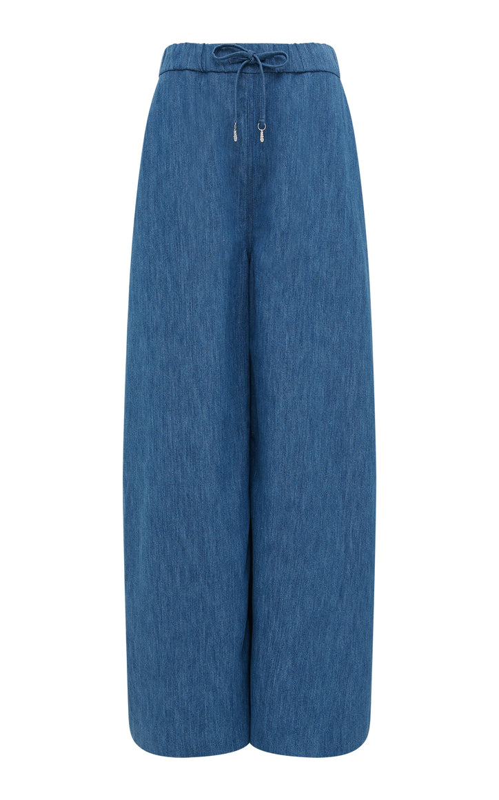 Gelos Wide-Leg Pant in Medium Blue Recycled Cotton Linen Denim