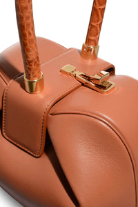 Nina Bag in Cognac Nappa Leather with Crocodile Leather Handle