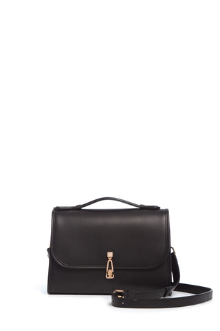 Black Calf Leather Medium Leonora Flap Bag - Front View | Gabriela Hearst