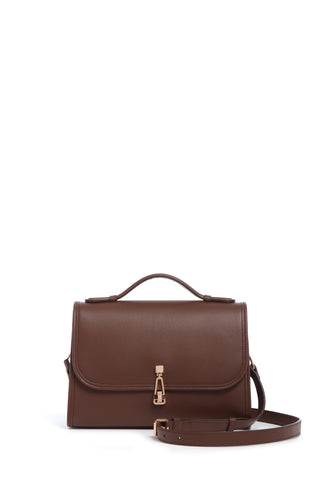Chocolate Calf Leather Medium Leonora Flap Bag - Front View | Gabriela Hearst