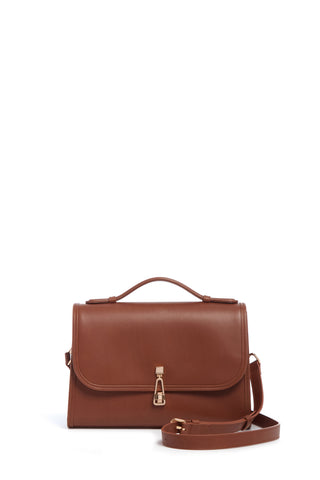 Cognac Calf Leather Medium Leonora Flap Bag - Front View | Gabriela Hearst