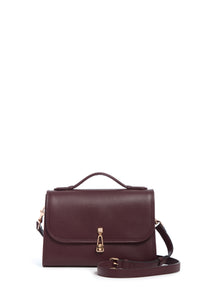 Medium Leonora Flap Bag in Bordeaux Textured Leather