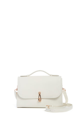 Ivory Textured Leather Medium Leonora Flap Bag - Front View | Gabriela Hearst