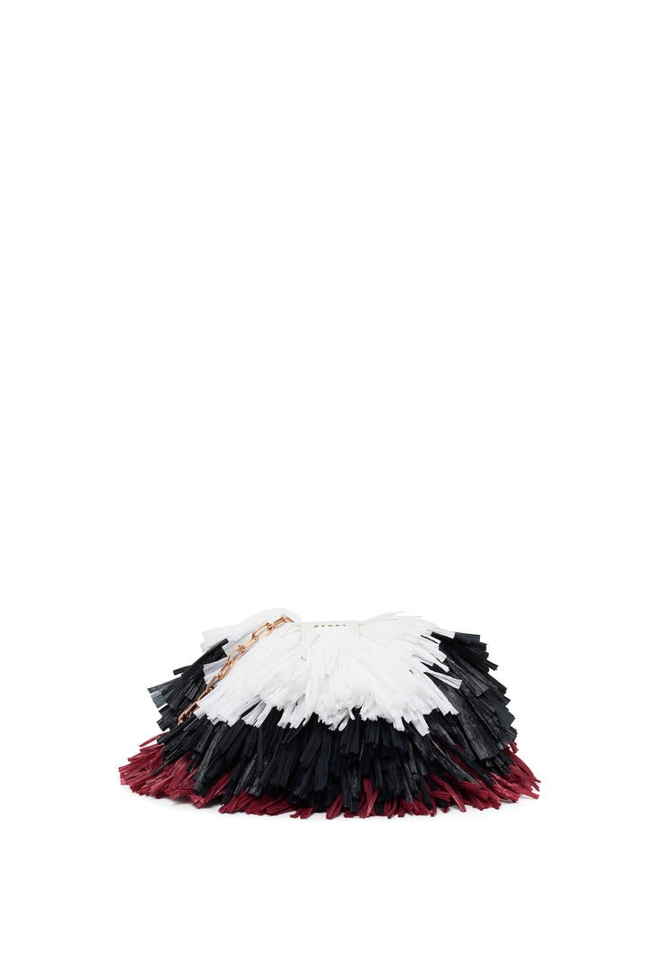 Soft Demi Clutch with Chain and Raffia Fringes Multi
