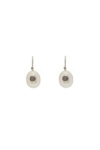 White South Sea Pearl Earrings with Black Diamond Centers - Front View | Gabriela Hearst