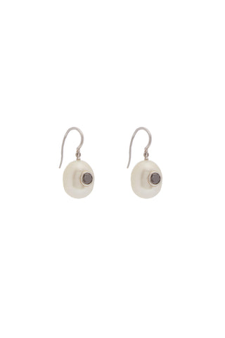 Platinum Pearl Drop Earrings with Black Diamonds - Side Angle | Gabriela Hearst