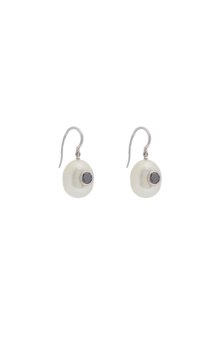 Pearl Earrings in Platinum & Black Diamonds
