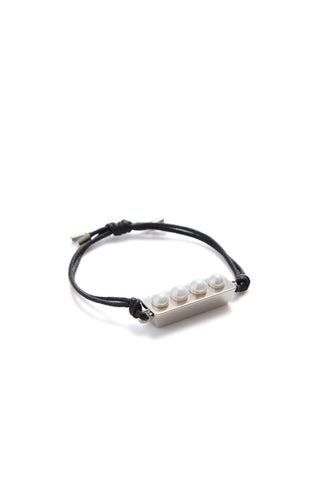 Platinum Pearl Bar Bracelet - Side Angle View | Gabriela Hearst