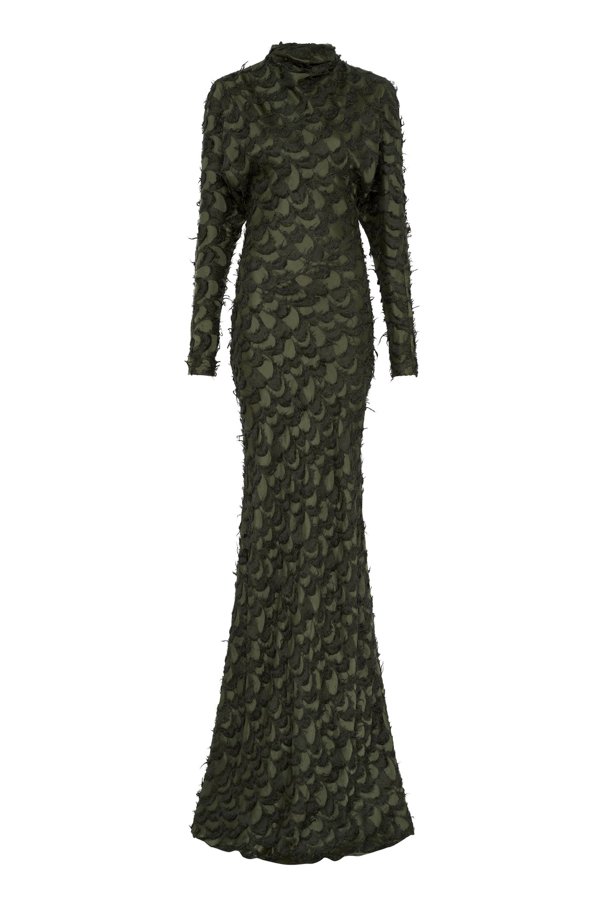 Aberdeen Dress in Deep Olive Silk Wool Fil Coupé
