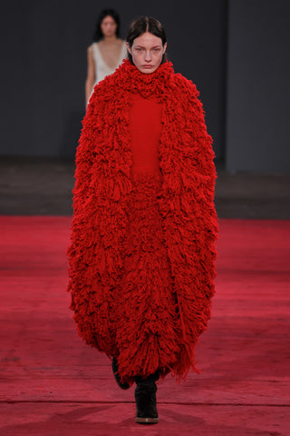 Red Textured Wool Coat AW24 Runway Look - Front View | Gabriela Hearst