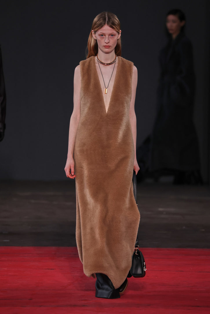 Ornstone Maxi Dress in Camel Virgin Wool Silk Cashmere Fur