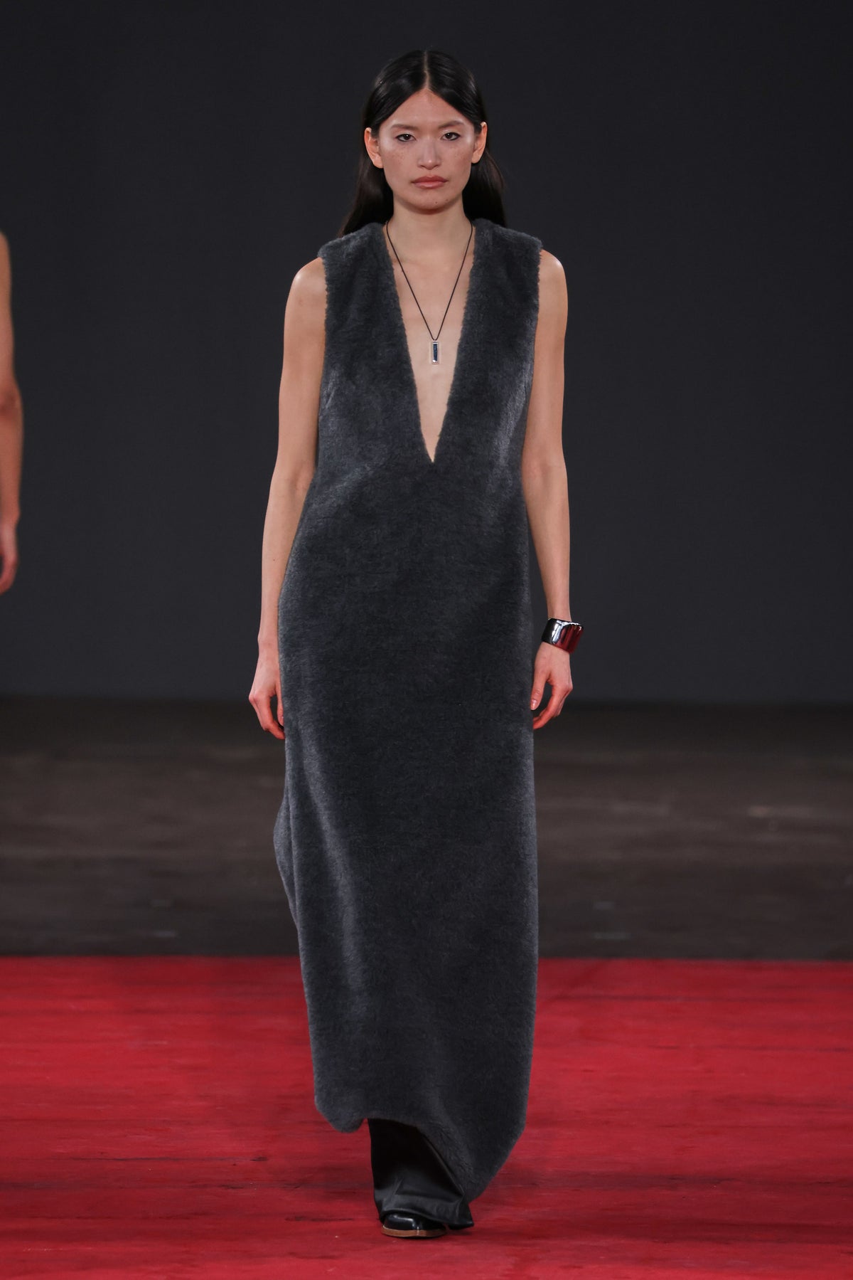 Ornstone Maxi Dress in Dark Grey Virgin Wool Silk Cashmere Fur