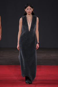 Ornstone Maxi Dress in Dark Grey Virgin Wool Silk Cashmere Fur