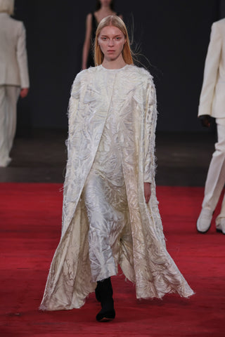 Hillman Cape in Ivory Silk Virgin Wool Jacquard