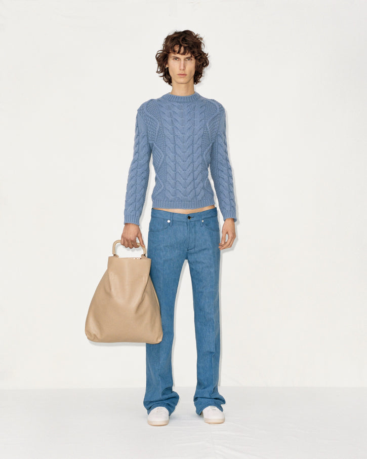 Geoffrey Knit Sweater in Light Blue Denim Cashmere