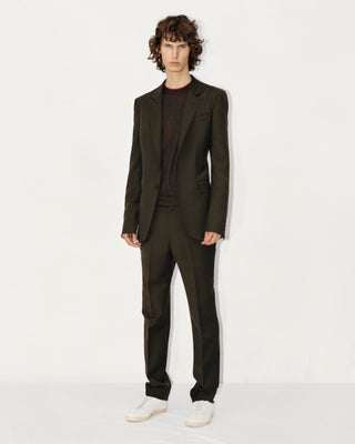 Chocolate Wells Sweater Styled Look with Olive Suit - Full Look | Gabriela Hearst