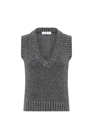 Cresset Knit Vest in Charcoal Multi Cashmere Herringbone