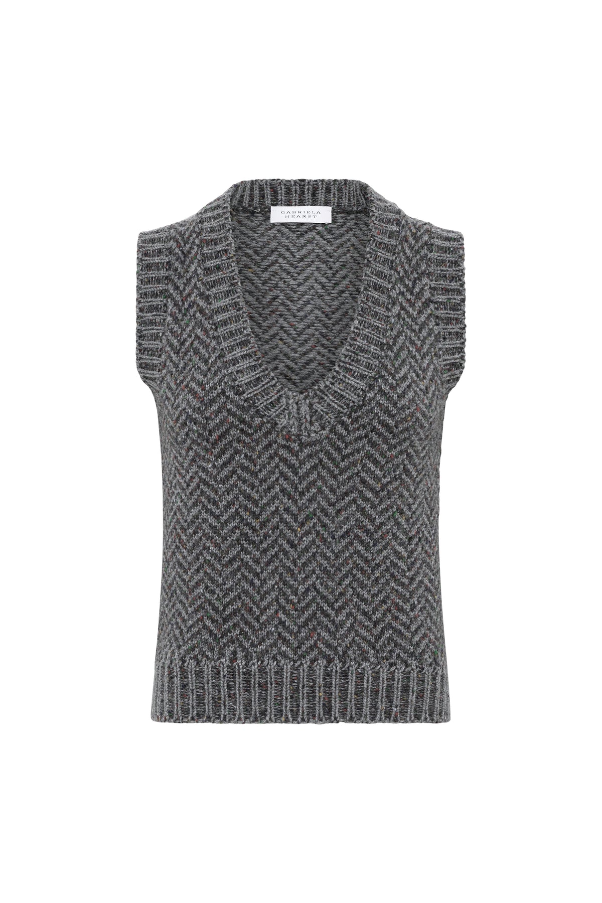 Cresset Knit Vest in Charcoal Multi Cashmere Herringbone