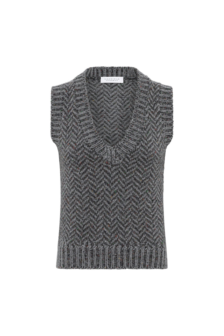 Cresset Knit Vest in Charcoal Multi Cashmere Herringbone