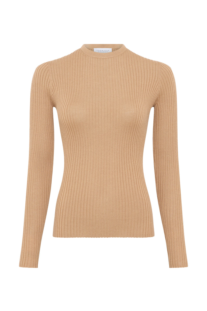 Browning Knit Sweater in Camel Cashmere Silk