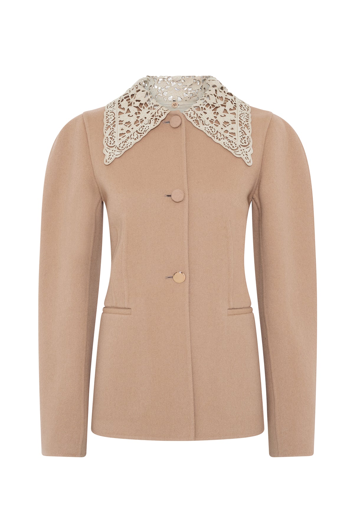 Daelan Jacket in Camel Double-face Recycled Cashmere with Suede Lace Collar