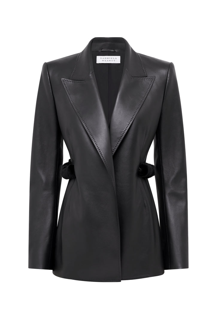 Epona Chain Blazer in Black Soft Leather with Recycled Fur