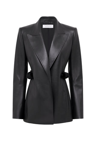 Epona Chain Blazer in Black Soft Leather with Recycled Fur