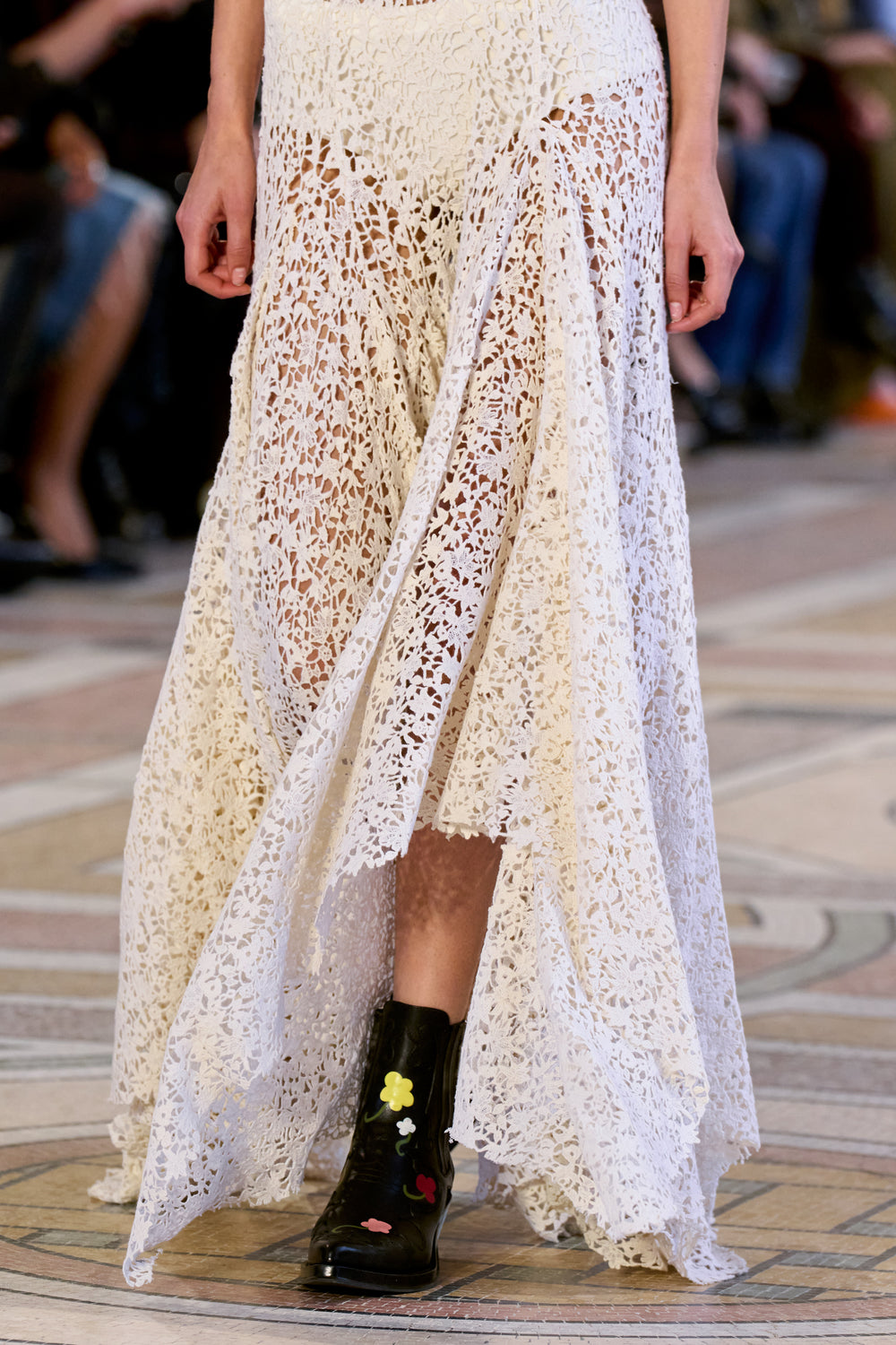 Cassidy Hand Painted Cowboy Ankle Boot in Black Leather with Floral Motif